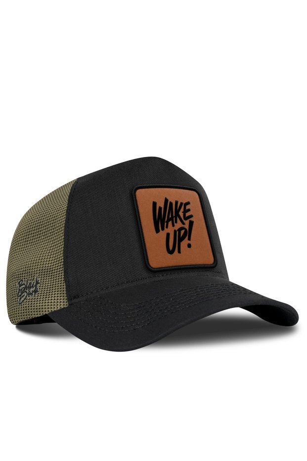 Wake up Logo Cordura Black-Khaki Trucker Hat