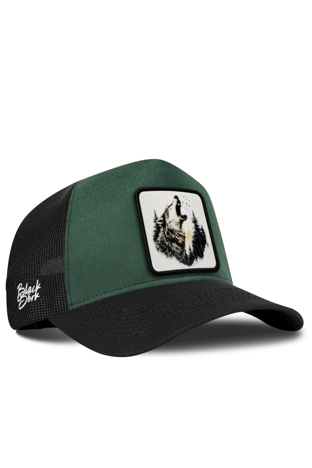 Wolf Logo Cordura Black-Petrol Green Trucker Hat