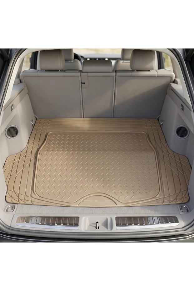 Auto Family Car Boot Mat, Heavy Duty Waterproof Trunk Liner, Anti-Slip Rubber Cargo Mat, Trimmable Automotive Floor Mats Dustproof, Suv Trunk Mat, Car Interior Protector (Beige-Premium)