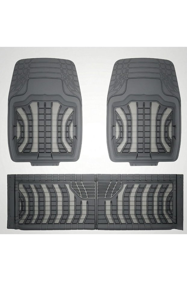 Auto Family 72 * 50cm 3 Pcs Set Car Floor Mats, All Weather Rubber/TPE Anti-Slip Waterproof Floor Liners & Built-in Heel Pad, Front and Rear Full Coverage Mat (Grey)