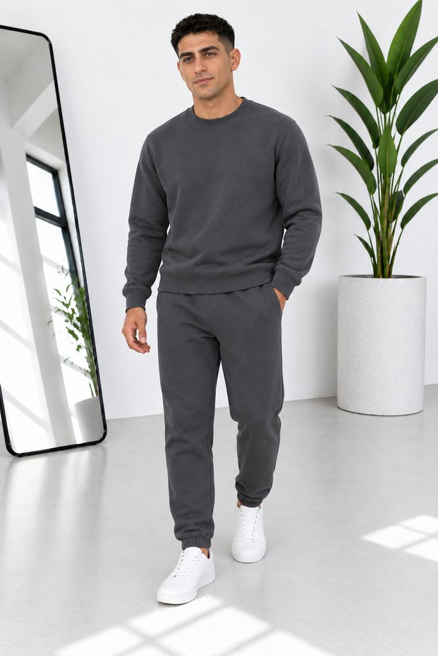 Men's Premium Quality Zero-Collar 3-Yarn Cotton Sweat Suit