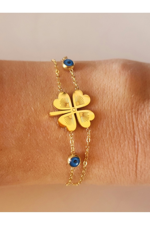 Steel Bracelet with Evil Eye Beads for Luck and Money
