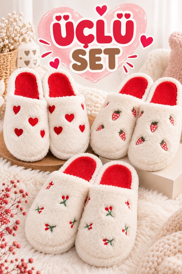3-Piece Silent Sole Women's Slippers Indoor House Slippers Guest Slippers Dowry Bundle Slippers