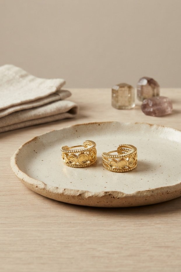 316L Steel Gold Color Coin Figured Earrings with Engraved Edges