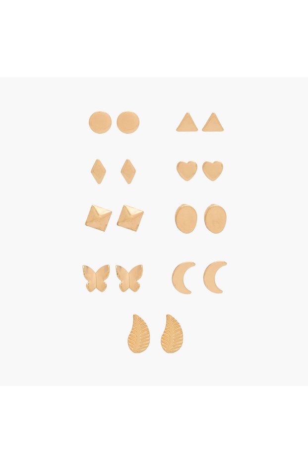 Pack of 9 Gold Tone Assorted Stud Earrings with Pushback Closure
