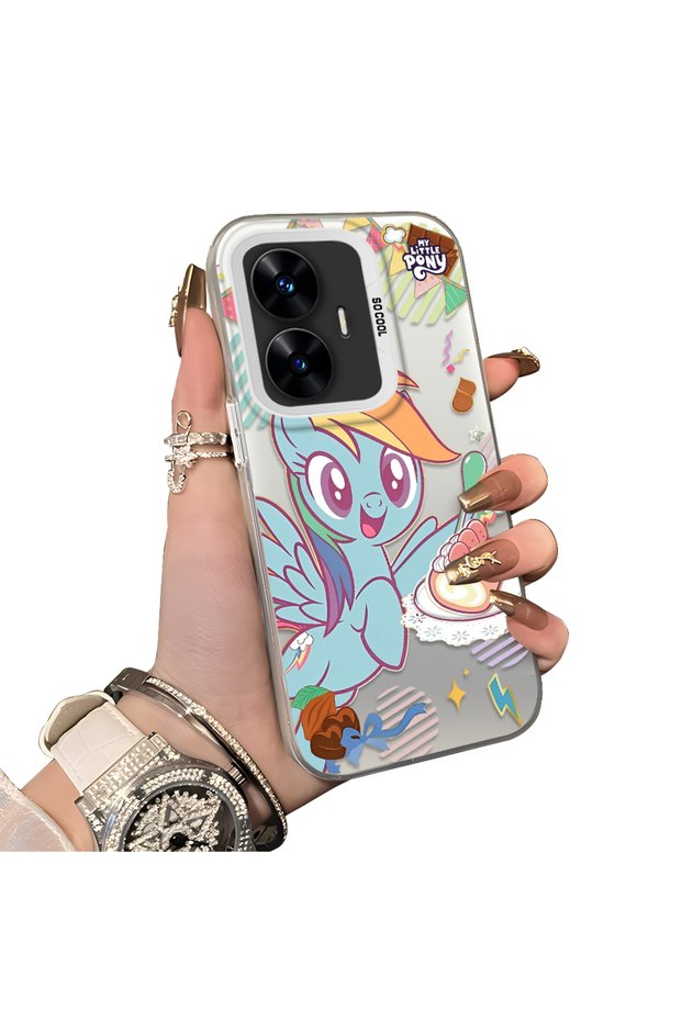 Realme C55 Compatible Acrylic Hard Back Panel with Silicone Edges Rainbow Dash Pattern Phone Case