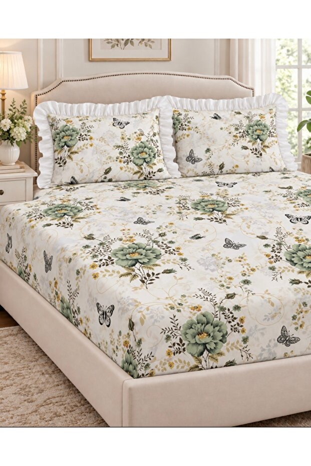 Firfirli Pillowcase and Elastic Bed Sheet Set [Single, Double, King Size, Medium Sizes]