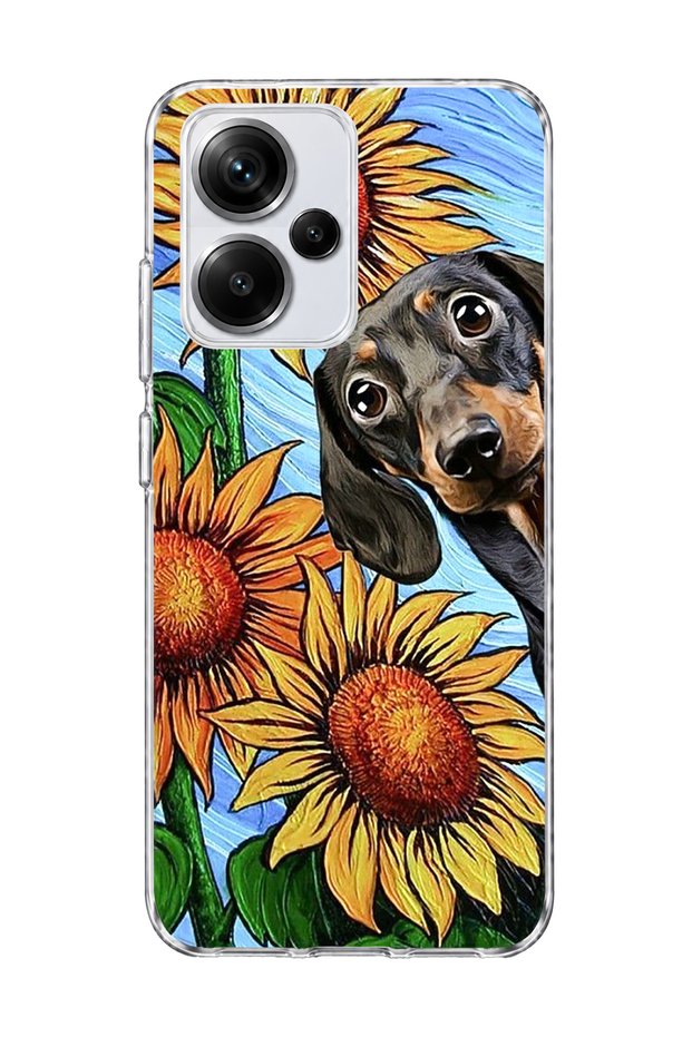 Redmi Note 13 Pro Plus 5g Compatible Sausage Dog Sunflower Printed Transparent Phone Case