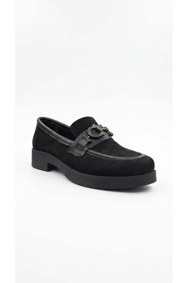 Black Nubuck Women's Genuine Leather Heeled Shoes 746.5045