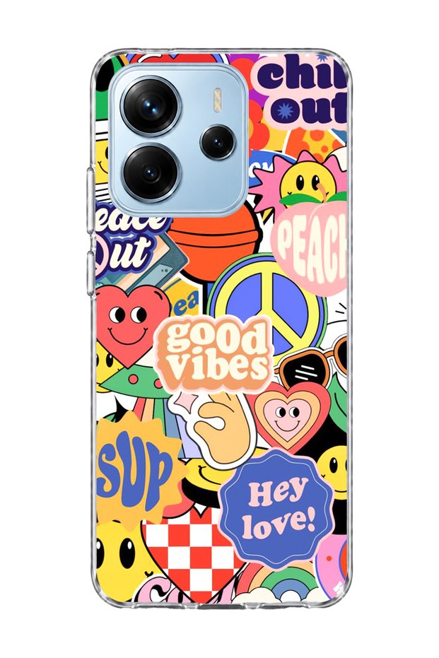 Redmi Note 14 4g Compatible Smiley Face Sticker Printed Transparent Phone Case