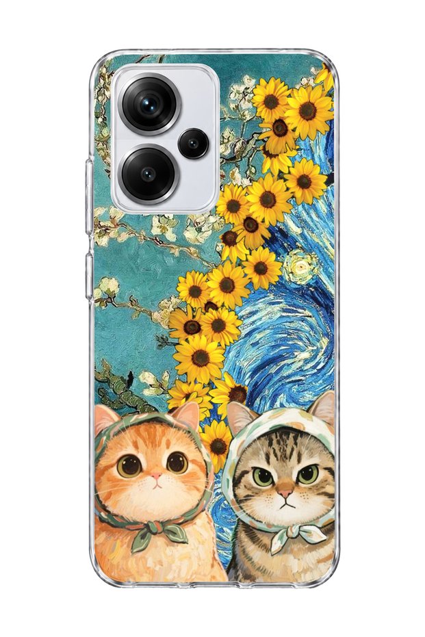 Redmi Note 13 Pro Plus 5g Compatible Starry Night Two Cats Printed Transparent Phone Case