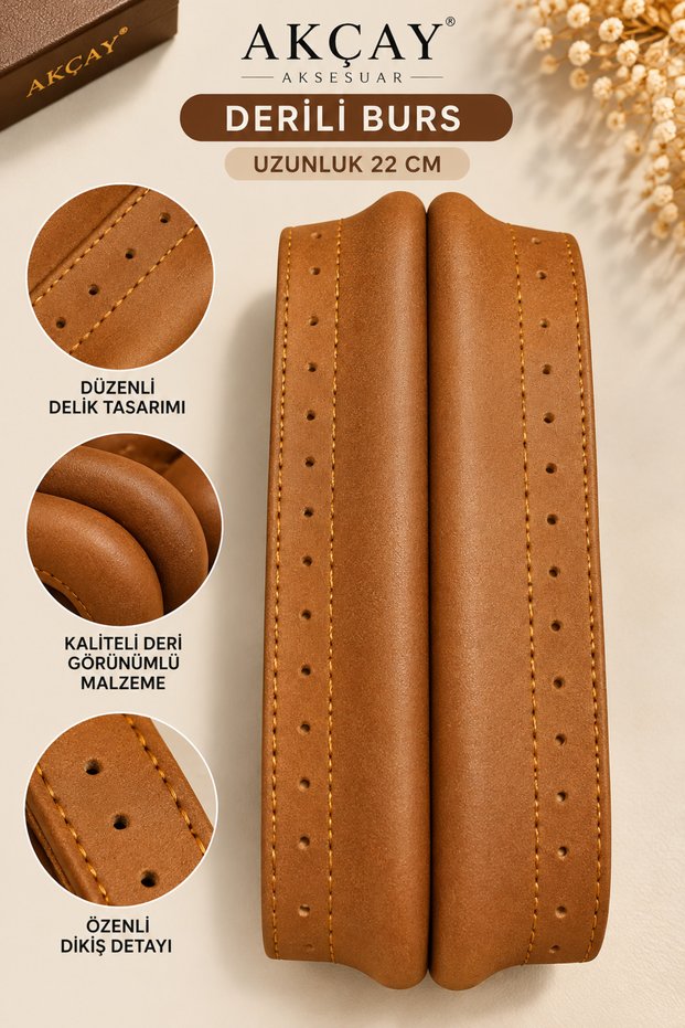 22 cm Leather Hidden Purse Clasp – Leather Detailed Metal Purse Clip and Frame for Making Knitted Bags