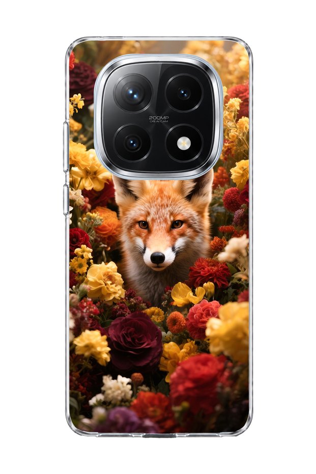 Redmi Note 14 Pro Plus 5g Compatible Fox and Flowers Printed Transparent Phone Case