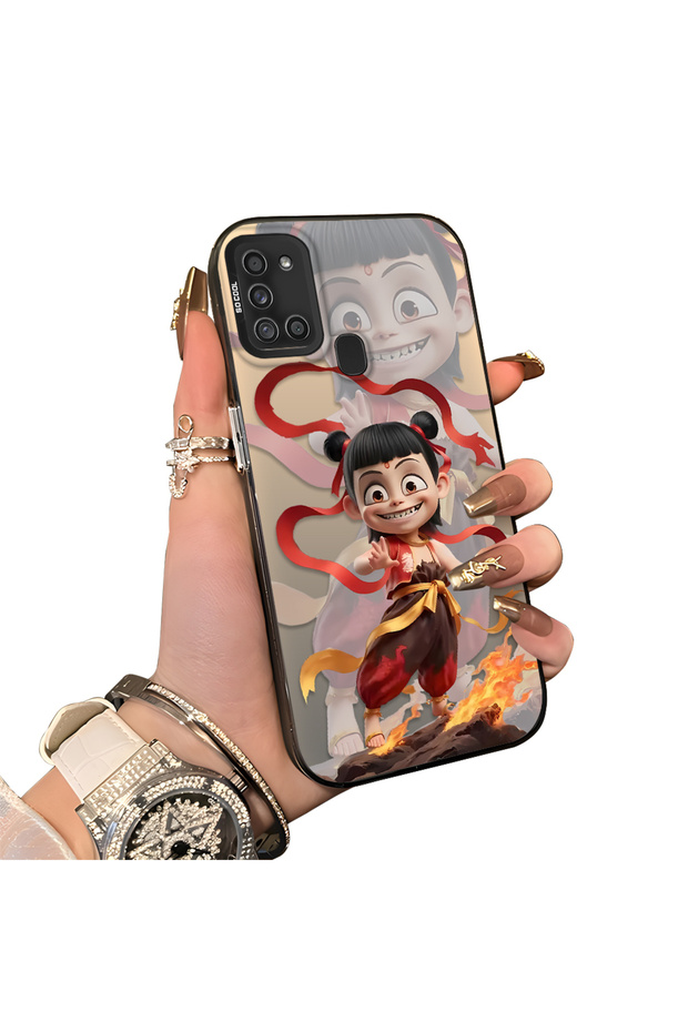Samsung Galaxy A21S Compatible Acrylic Hard Back Panel Silicone Edged Opaque Nezha Patterned Phone Case