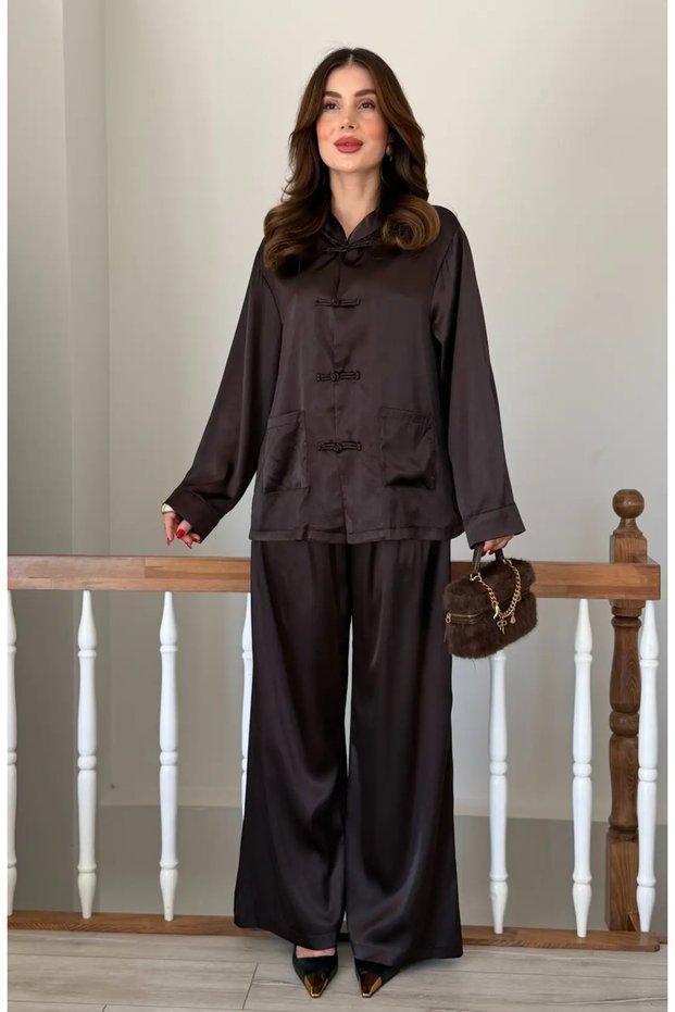 Women's Chinese Button Trend Satin Shirt Double Suit
