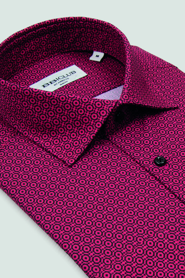 Bb Club Oscar Poplin 100% Cotton Slim Fit Pink Classic Collar Men's Printed Shirt