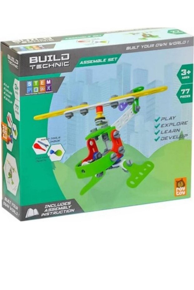 Build Technic Set, 63 Piece Assemble-Disassemble Helicopter Block Building Set