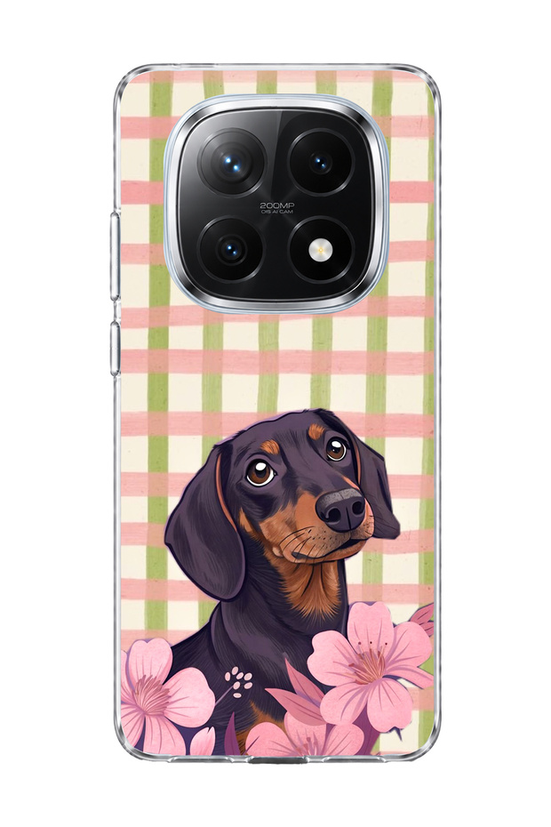Redmi Note 14 Pro Plus 5g Compatible Sausage Dog Pink Plaid Printed Transparent Phone Case