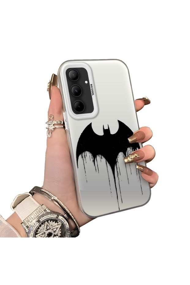 Samsung Galaxy A35 Compatible Acrylic Hard Back Panel with Silicone Edges Batman Patterned Phone Case