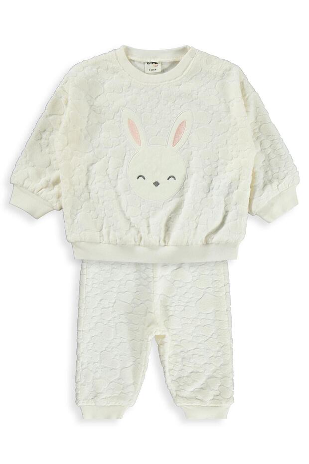 Rabbit Embroidered 3-18 Month Set - Ecru