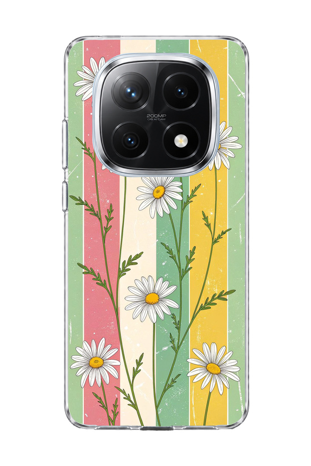 Redmi Note 14 Pro Plus 5g Compatible Daisy Colored Striped Printed Transparent Phone Case