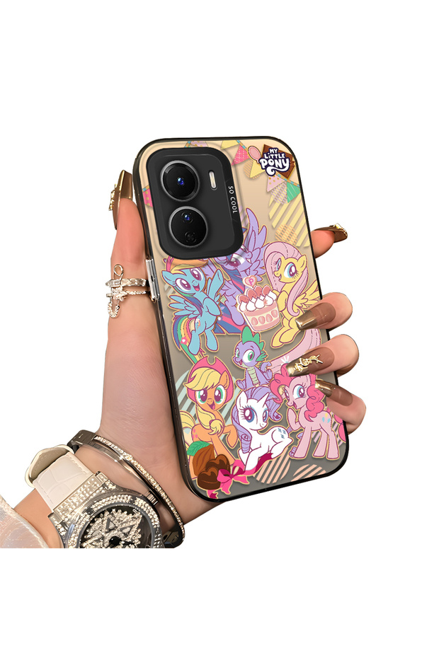 Vivo Y56 Compatible Acrylic Hard Back Panel Silicone Edged Phone Case with Pony Pattern