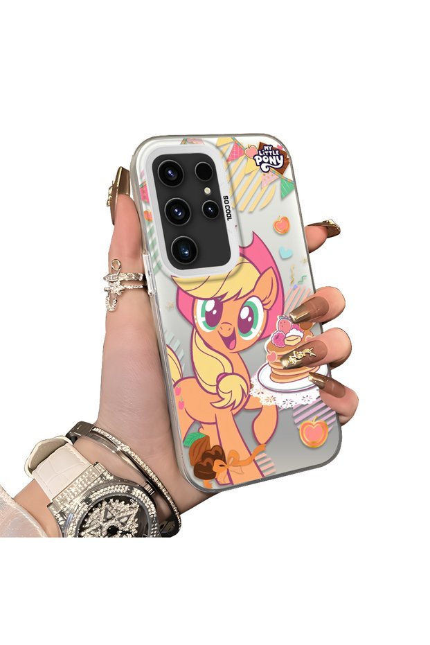 Samsung Galaxy S23 Ultra Compatible Acrylic Hard Back Panel Silicone Edged Applejack Patterned Phone Case