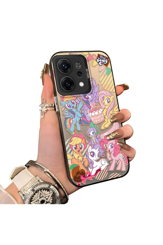 Oppo Reno 14/14F Compatible Acrylic Hard Back Panel with Silicone Edges Pony Pattern Phone Case
