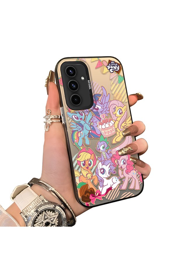 Samsung Galaxy A54 Compatible Acrylic Hard Back Panel Silicone Edged Phone Case with Pony Pattern