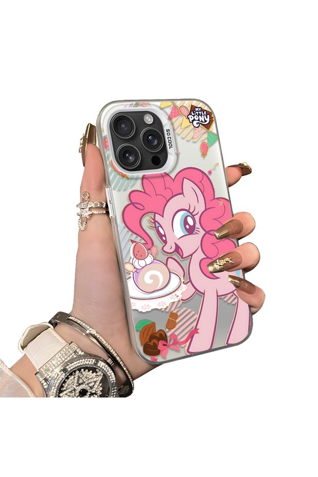 iPhone 16 Pro Compatible Acrylic Hard Back Panel with Silicone Edges Pinkie Pie Patterned Phone Case