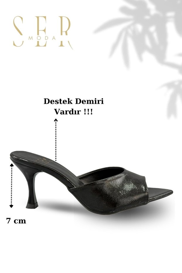 Sermoda Heeled Women's Slippers - 7 cm Thin Heeled Women's Slippers Black Yanki