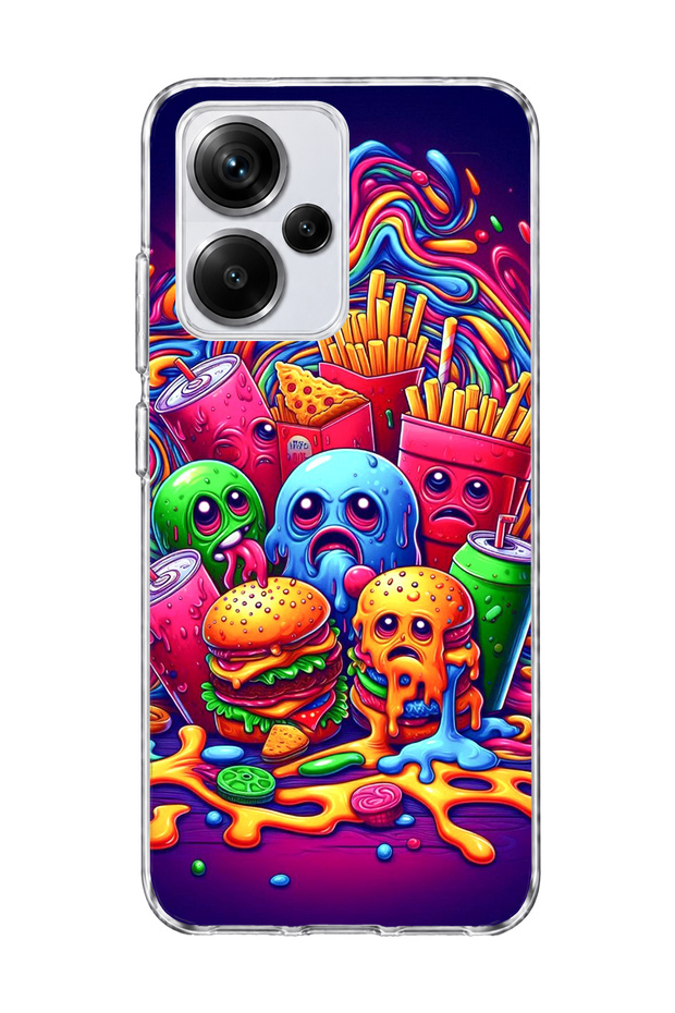 Redmi Note 13 Pro Plus 5g Compatible Neon Hamburger Potato Printed Transparent Phone Case