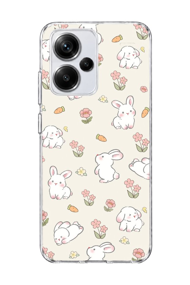 Redmi Note 13 Pro Plus 5g Compatible Cute Rabbit Flower Printed Transparent Phone Case
