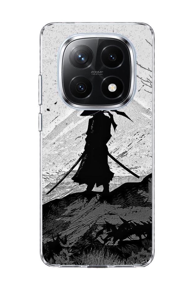 Redmi Note 14 Pro Plus 5g Compatible Samurai Black and White Printed Transparent Phone Case