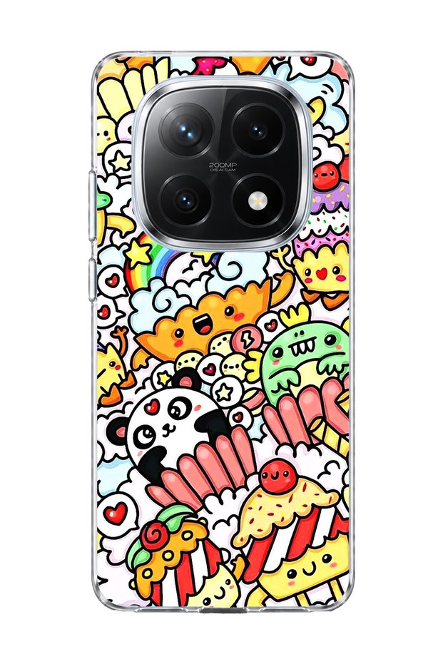 Redmi Note 14 Pro Plus 5g Compatible Cute Panda Rainbow Printed Transparent Phone Case