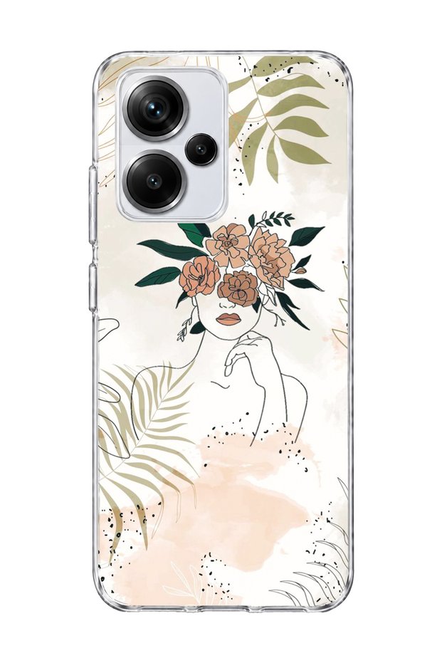 Redmi Note 13 Pro Plus 5g Compatible Flower Headed Woman Drawing Printed Transparent Phone Case