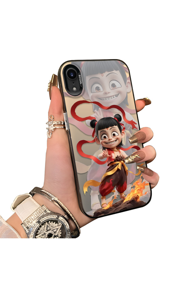 iPhone Xr Compatible Acrylic Hard Back Panel with Silicone Edges Opaque Nezha Pattern Phone Case