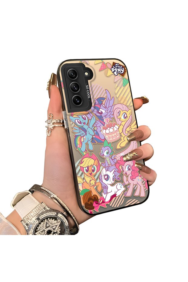 Samsung Galaxy S21 Fe Compatible Acrylic Hard Back Panel with Silicone Edges Pony Pattern Phone Case