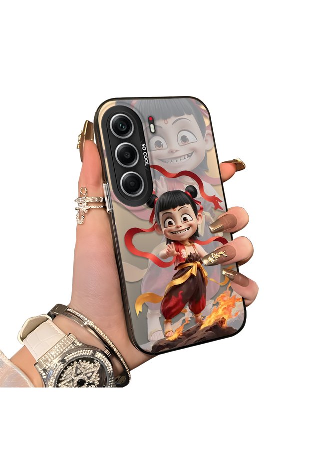 Tecno Camon 40 Pro 5g(Cm7) Compatible Acrylic Hard Back Panel with Silicone Edges Opaque Nezha Pattern Phone Case