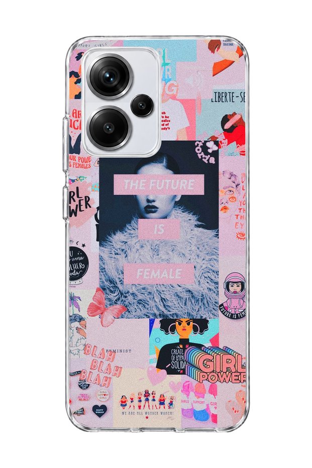 Redmi Note 13 Pro Plus 5g Compatible Women's Power Pink Collage Printed Transparent Phone Case