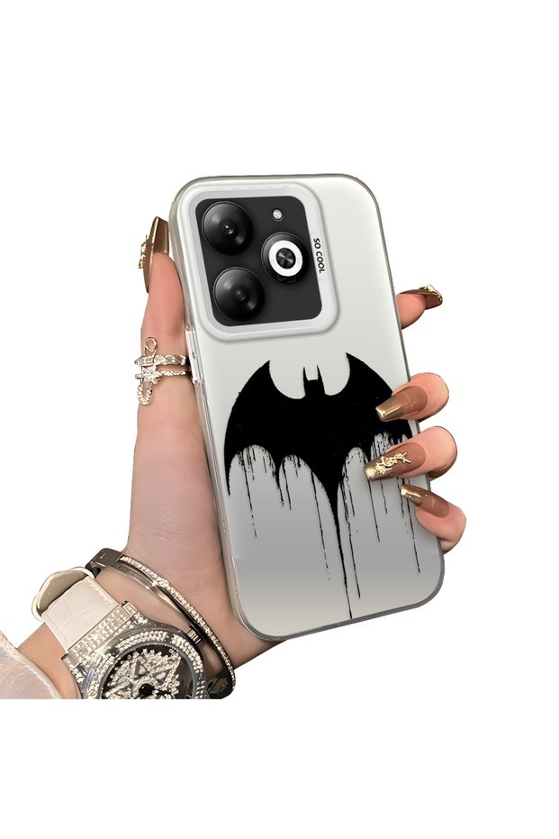 Infinix Smart 8/8 Pro/8 Plus Compatible Acrylic Hard Back Panel with Silicone Edges Batman Patterned Phone Case