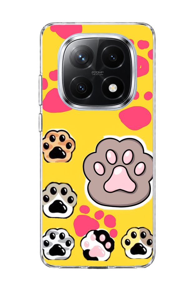 Redmi Note 14 Pro Plus 5g Compatible Colorful Paw Yellow Printed Transparent Phone Case