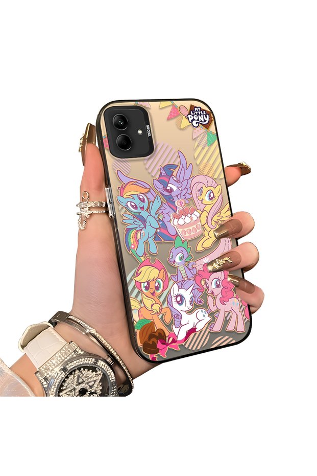 Samsung Galaxy A03/A04E/A04 Compatible Acrylic Hard Back Panel with Silicone Edges Pony Pattern Phone Case