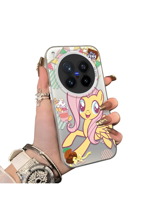 Vivo X300 Pro Compatible Acrylic Hard Back Panel with Silicone Edges Fluttershy Pattern Phone Case