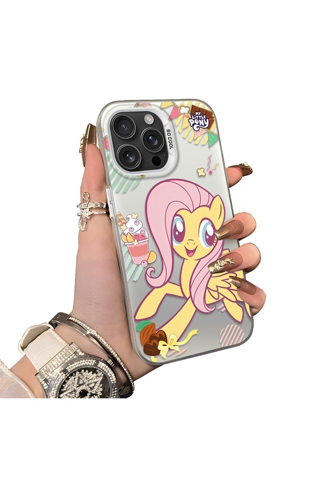 iPhone 16 Pro Max Compatible Acrylic Hard Back Panel with Silicone Edges Fluttershy Pattern Phone Case