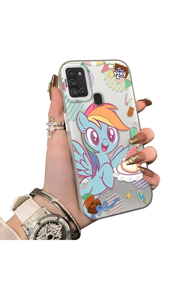 Rainbow Dash Pattern Phone Case with Silicone Edges and Acrylic Hard Back Panel Compatible with Samsung Galaxy A21S