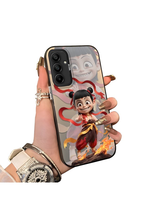 Samsung Galaxy A15 4G/5G Compatible Acrylic Hard Back Panel with Silicone Edges Opaque Nezha Pattern Phone Case