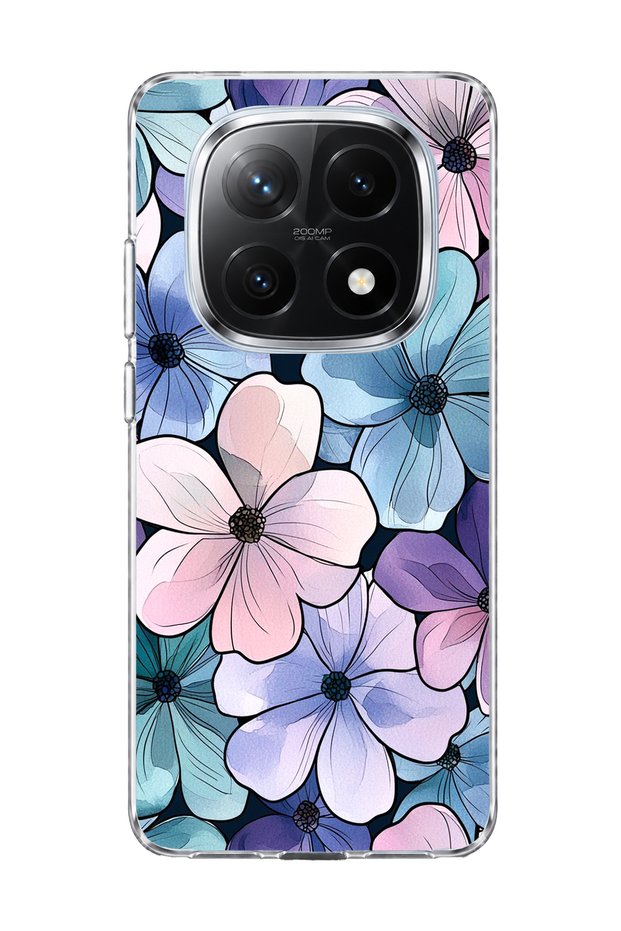 Redmi Note 14 Pro Plus 5g Compatible Purple Blue Floral Printed Transparent Phone Case