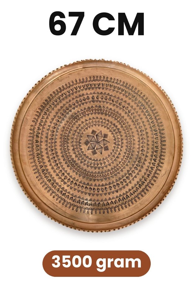 67 cm Hand Embroidered Authentic Patterned Thick Urfa Copper Tray Baklava Yıldız Göbekli