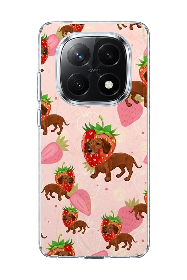 Redmi Note 14 Pro Plus 5g Compatible Strawberry Sausage Dog Printed Transparent Phone Case